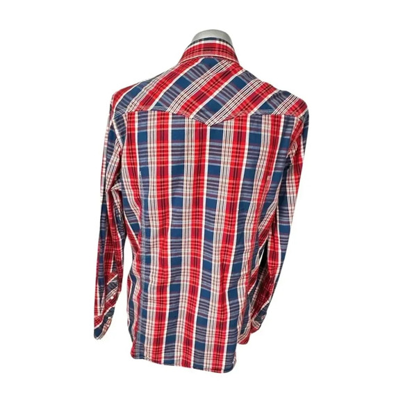 True Religion Mens Shirts Size XXL LS  Western Blue Red White Plaid Pearl - Picture 5 of 9